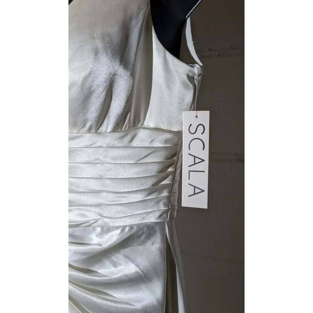 Scala Cream Satin Long Formal Evening Dress - Picture 6 of 8